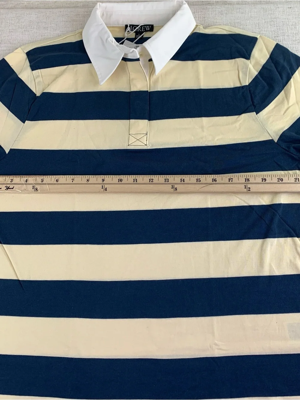 J Crew women's long sleeve Boyfriend jersey rugby shirt in stripe yellow navy